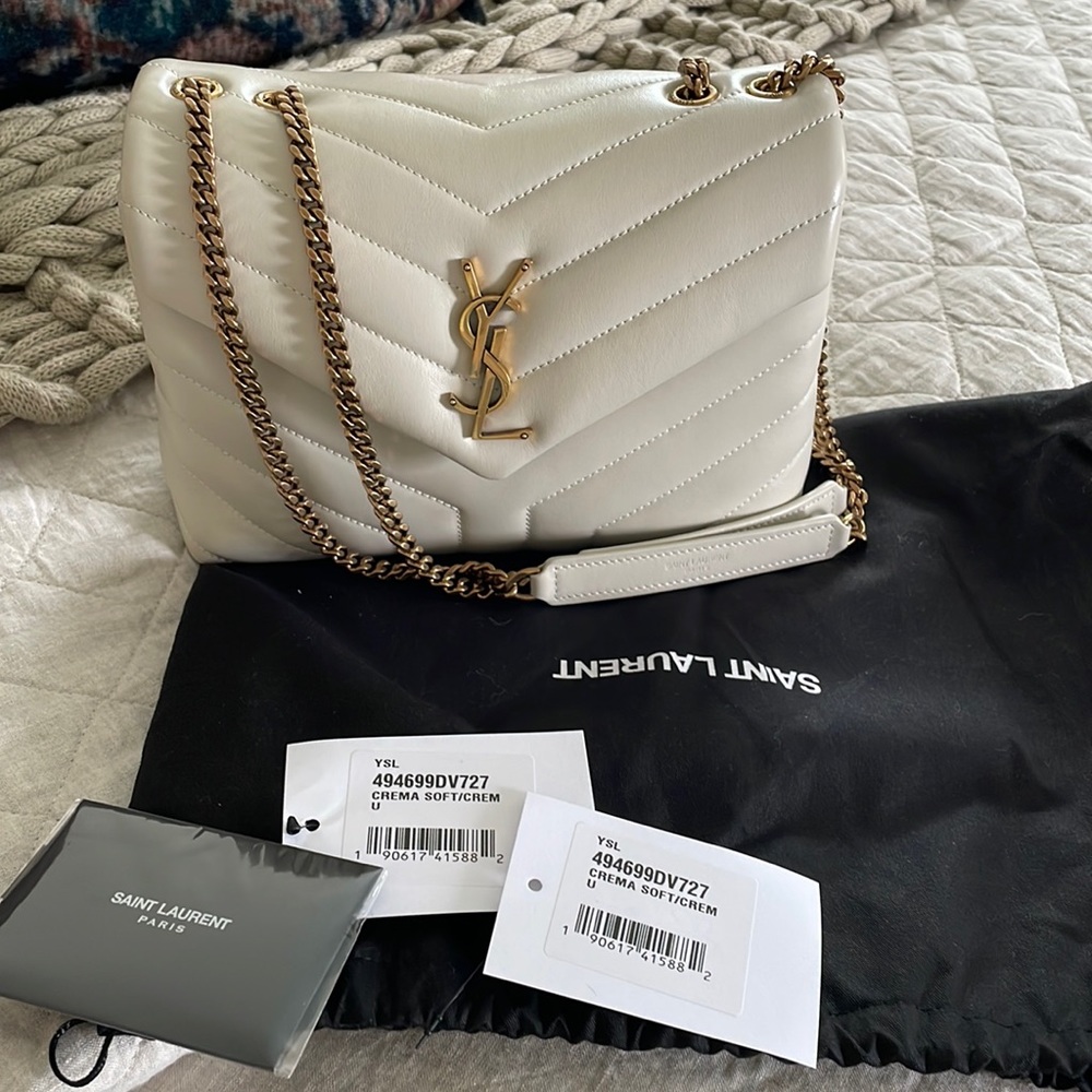 YSL Small Loulou Matelassé Leather Shoulder Bag Bianco Creme White Neutral